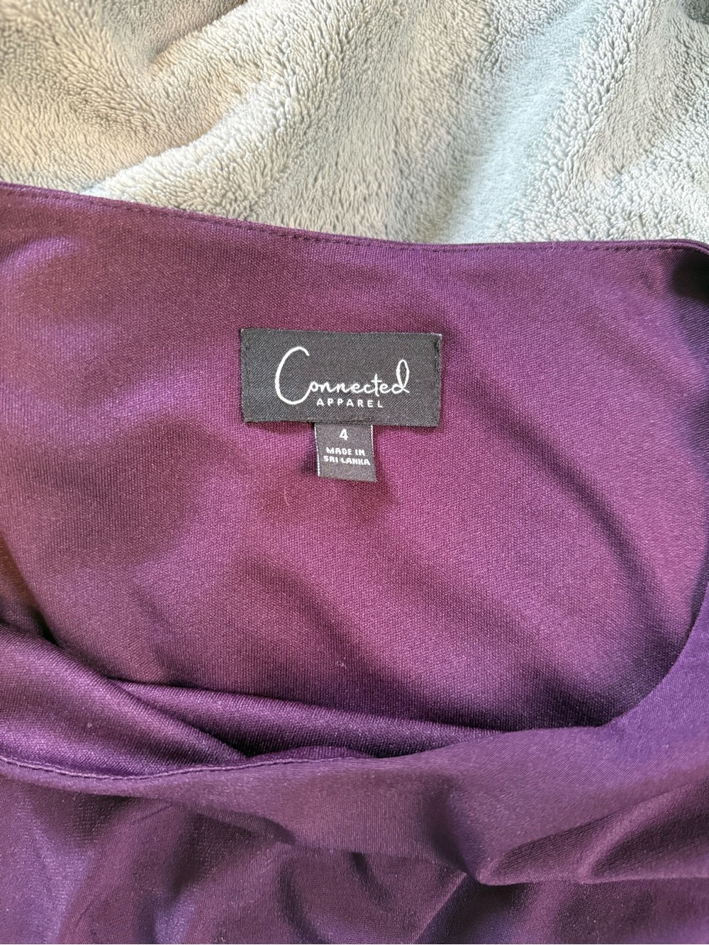 CONNECTED APPAREL: Ruched Bell Sleeve Faux Wrap Cocktail Dress - Picture 3 of 4